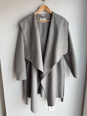 Soia & Kyo Double Face Wrap Coat Sz Small Grey Hooded Wool Blend Trench Jacket